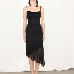 Y2k black formal midi dress cowl neck size medium hourglass polyester